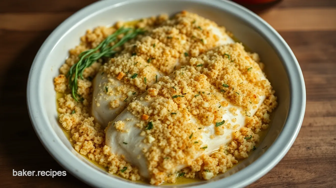 Herb-Crusted Baked Walleye with Lemon Butter Sauce