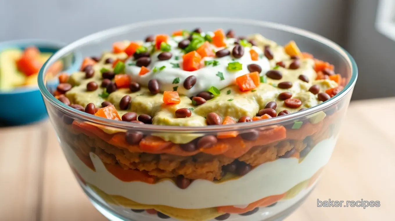 Seven Layer Dip in a Trifle Dish