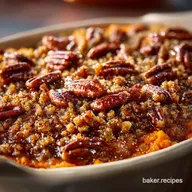 bacon pecan streusel sweet potato casserole maple Bourbon Glaze