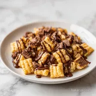 Butterfinger Rice Krispie Treat with Chocolate Drizzle