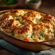 Proper Comfort Easy Chicken Pot Pie Casserole with Fluffy Biscuits