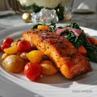 One Pan Maple Salmon Veggies: Roasted