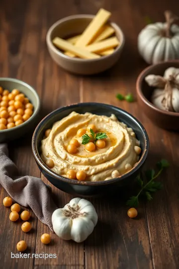 Smooth Roasted Garlic Parmesan Hummus presentation