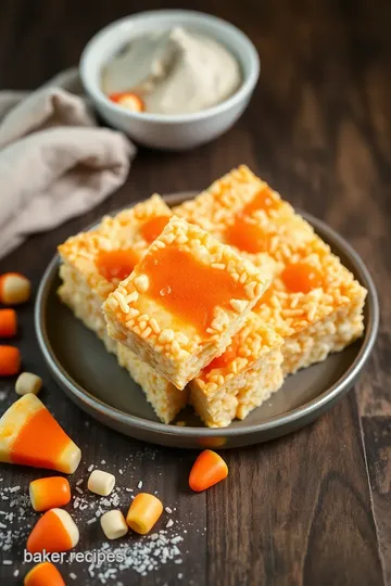 Candy Corn & Salted Peanut Rice Krispie Treats presentation