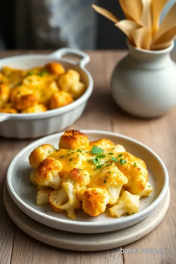 Cheesy Cauliflower Delight with Beer Sauce presentation