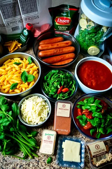 Cheesy Italian Sausage and Spinach Pasta Bake ingredients