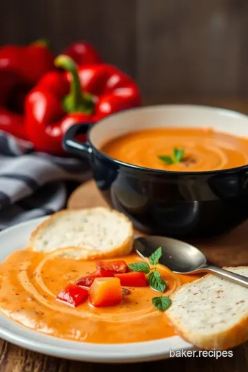 Roasted Creamy Red Pepper Soup presentation