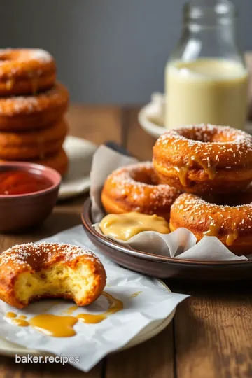 Fried Cheddar Croissant Donuts with Honey Mustard presentation