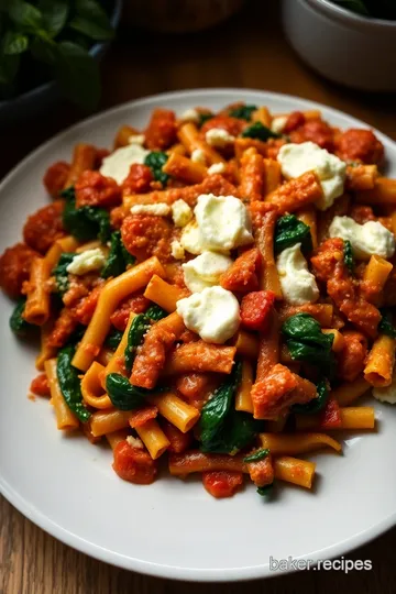 Hearty Baked Ziti with Spinach and Ricotta presentation