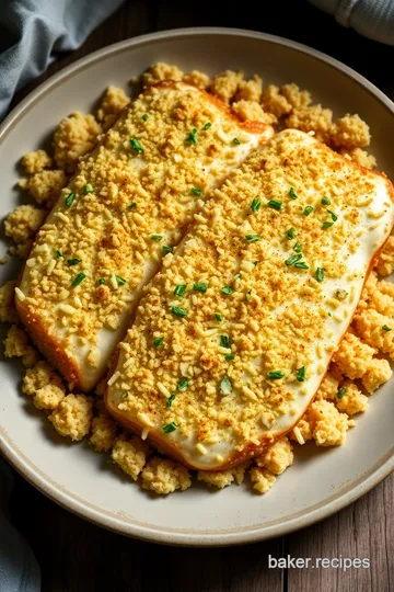 Herb-Crusted Baked Walleye with Lemon Butter Sauce presentation