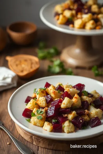 Roasted Cauliflower Beet Farro Salad presentation