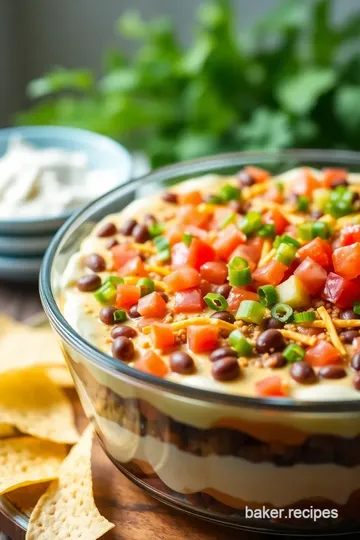 Seven Layer Dip in a Trifle Dish presentation