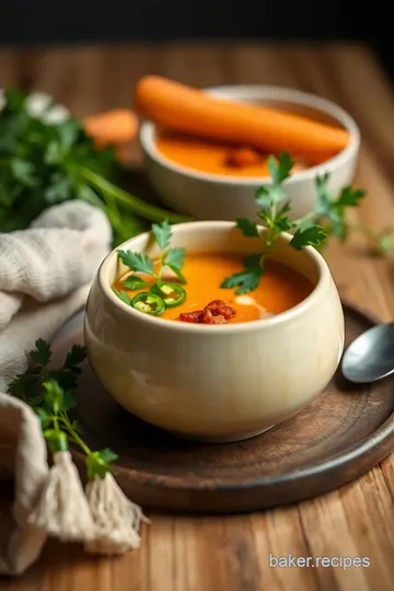 Spicy Vegan Carrot and Jalapeño Soup presentation