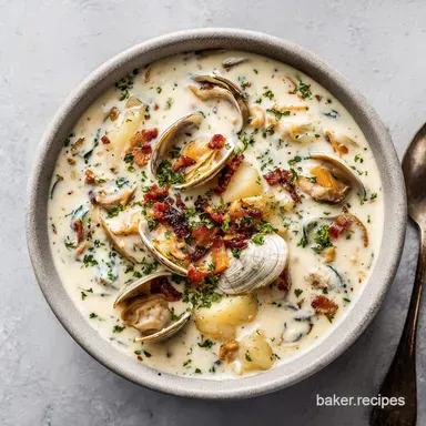 New England Clam Chowder with Salt Pork and Tender Clams in 50 Minutes Recipe Card