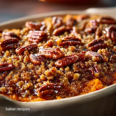 bacon pecan streusel sweet potato casserole maple Bourbon Glaze