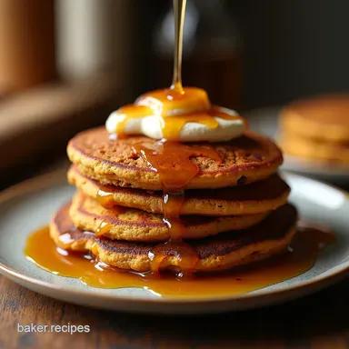Fluffy Buckwheat Pumpkin Pancakes Recipe Easy Autumn Brunch Recipe Card
