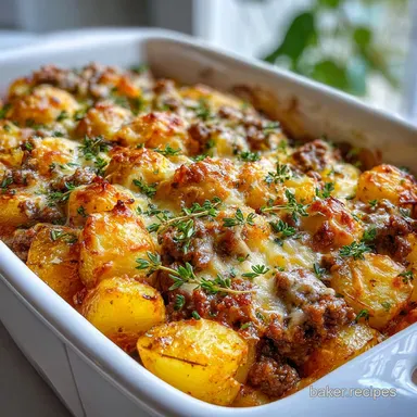 cheesy ground beef potato dinner casserole Make-Ahead Recipe Card