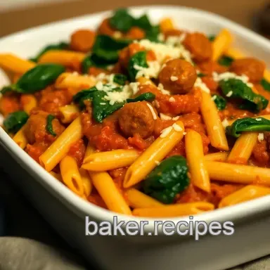 Comforting Recipes Using Italian Sausage: Cheesy Spinach Pasta Bake Recipe Card