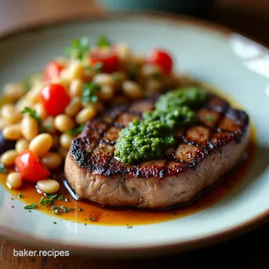 PanSeared Steak with Zesty Chimichurri Hearty Bean Salad