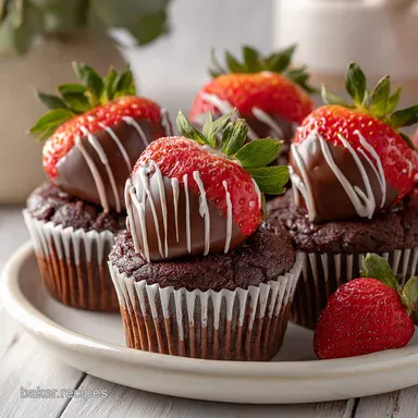 Chocolate Covered Strawberry Cupcakes: Moist and Tart 12 Servings Recipe Card