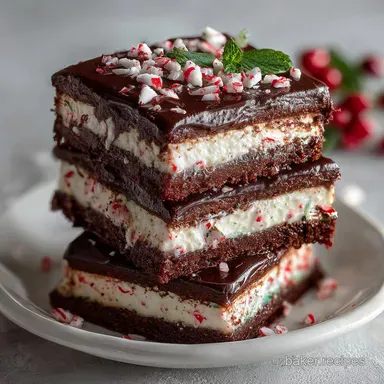 Chocolate Peppermint 4 Layer Dessert: No-Bake Crispy Recipe Card