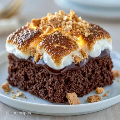 Smores Poke Cake with Chocolate Pudding Recipe Card