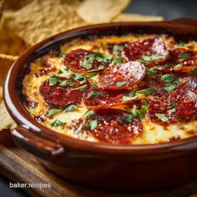 Dips and Appetizers: Spanish Chorizo Fundido Easy Baked Cheese Dip Recipe Card