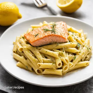 Creamy Lemon Dill Salmon Pasta Recipe Easy Weeknight Dinner Recipe Card