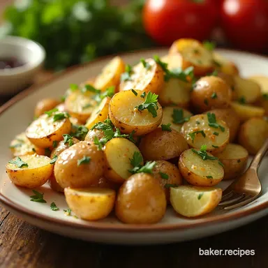 Christmas Potluck Dishes Creamy Garlic Herb Roasted Potatoes Recipe Card