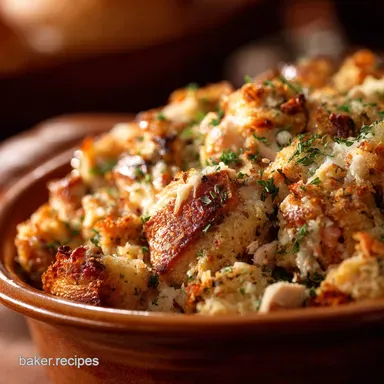 Slow Cooker Chicken Stuffing Creamy Cozy Easy Comfort Food Recipe Card