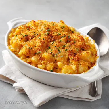Baked Macaroni and Cheese with Golden Panko Crust Recipe Card