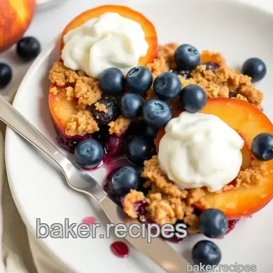 Deliciously Easy Bake Blueberry Peach Crisp with Brown Butter Recipe Card