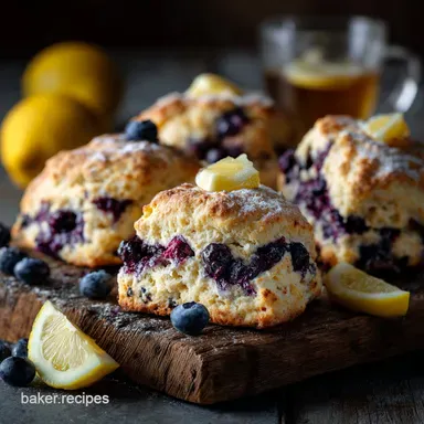 easy baking recipe: Foolproof Fluffy Lemon Blueberry Scones Recipe Card