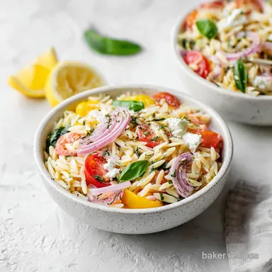 Easy Orzo Pasta Salad with Lemon Dressing in 25 Minutes Recipe Card