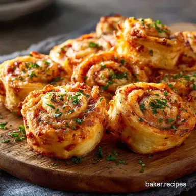 Pizza Bites: Flaky Puff Pastry Pinwheels Quick Easy Snack Recipe Card