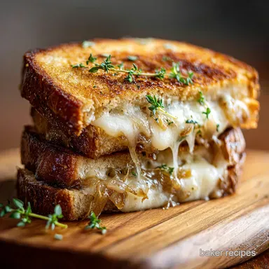 French Onion Grilled Cheese for 2 Servings Recipe Card