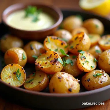 Garlic Herb Roasted Potatoes with Lemon Aioli Easy Potato Side Dish Recipe Card