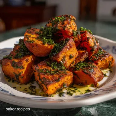 Oven Cooked Sweet Potato Recipe with Garlic and Herbs Recipe Card