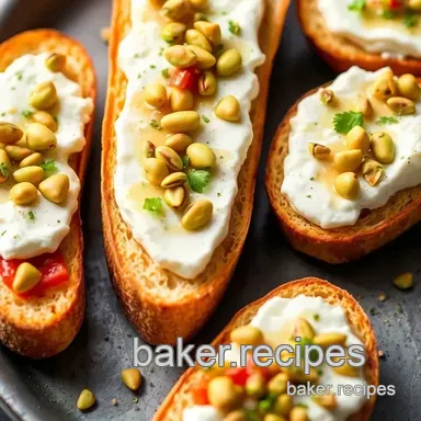 Goat Cheese and Pistachio Bruschetta: Best 5 Quick Party Snacks Recipe Card