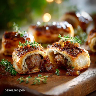 Finger Foods: Gourmet Sausage Rolls with Caramelised Onion Thyme Recipe Card