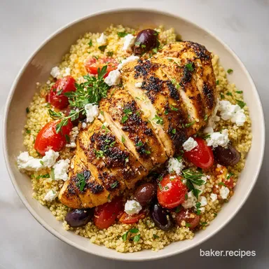 Greek Quinoa Chicken Salad for 4 Servings: Pan-Seared Chicken Recipe Card