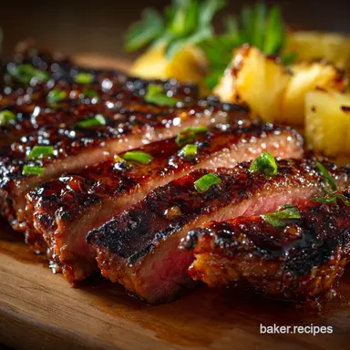 Aloha Glaze Hawaiian Grilled Ribeye Juicy Steak Tropical Marinade Recipe Card