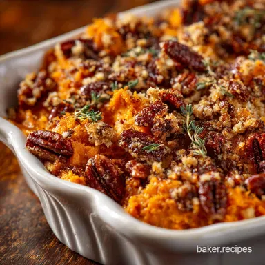 Healthier Sweet Potato Casserole with Crispy Pecan Crumble Recipe Card