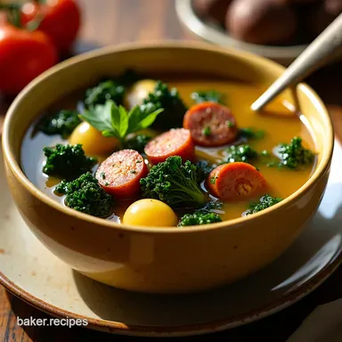 Easy Kale Potato Sausage Soup Recipe Rustic Comfort Food Recipe Card