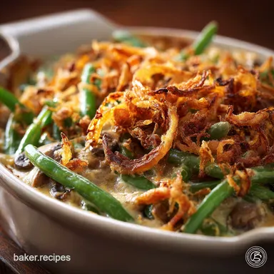 Proper Job Green Bean Casserole Scratch Mushroom Sauce Crispy Shallots Recipe Card