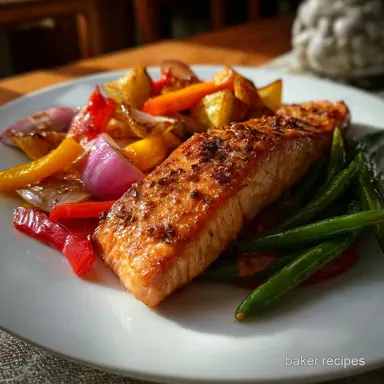 One Pan Maple Salmon Veggies: Roasted Recipe Card