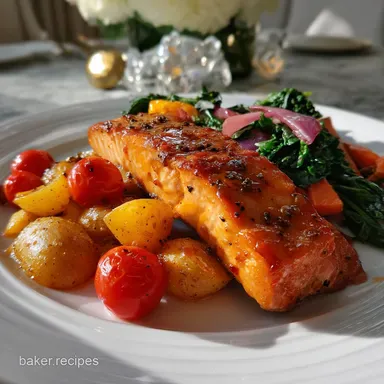 One Pan Maple Salmon Veggies: Roasted
