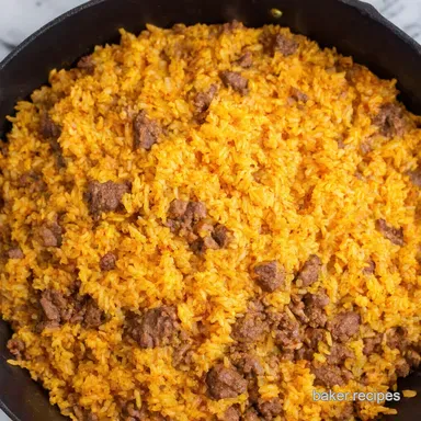 OnePan Fiesta Rice with Beef Easy Ground Beef Recipes Recipe Card