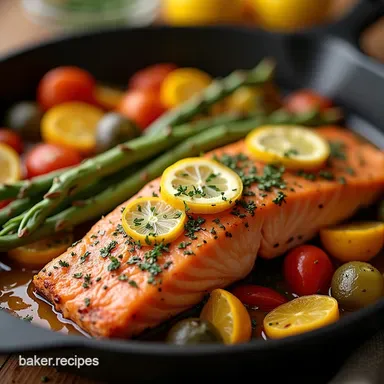 Easy 2 People Meals OnePan Lemon Salmon Veg Recipe Card