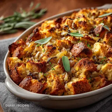 Homemade Stuffing: Classic Sage Onion Recipe with Crispy Top Recipe Card